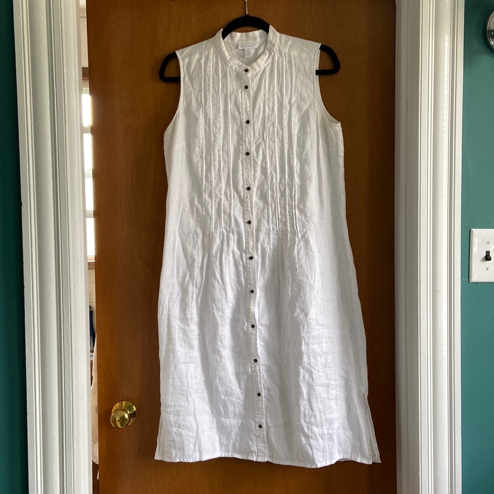 White linen shirt dress - mid length